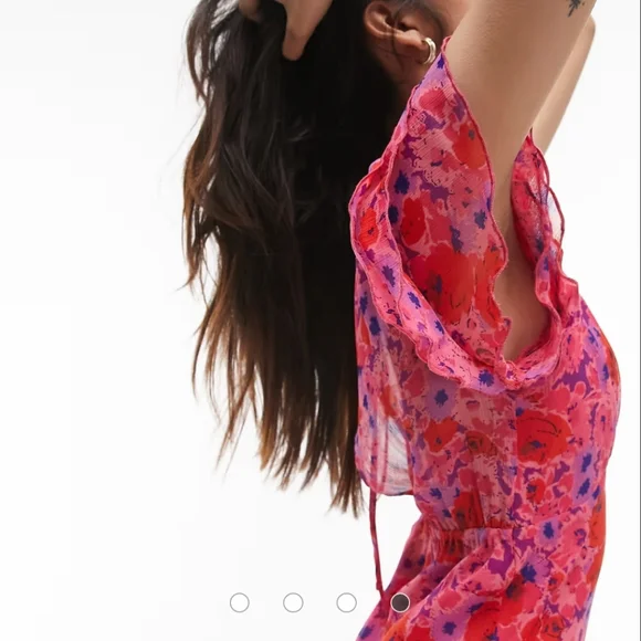 🌺 Topshop Pink & Red Floral Maxi Dress – Size 10 (US) - Picture 4 of 8